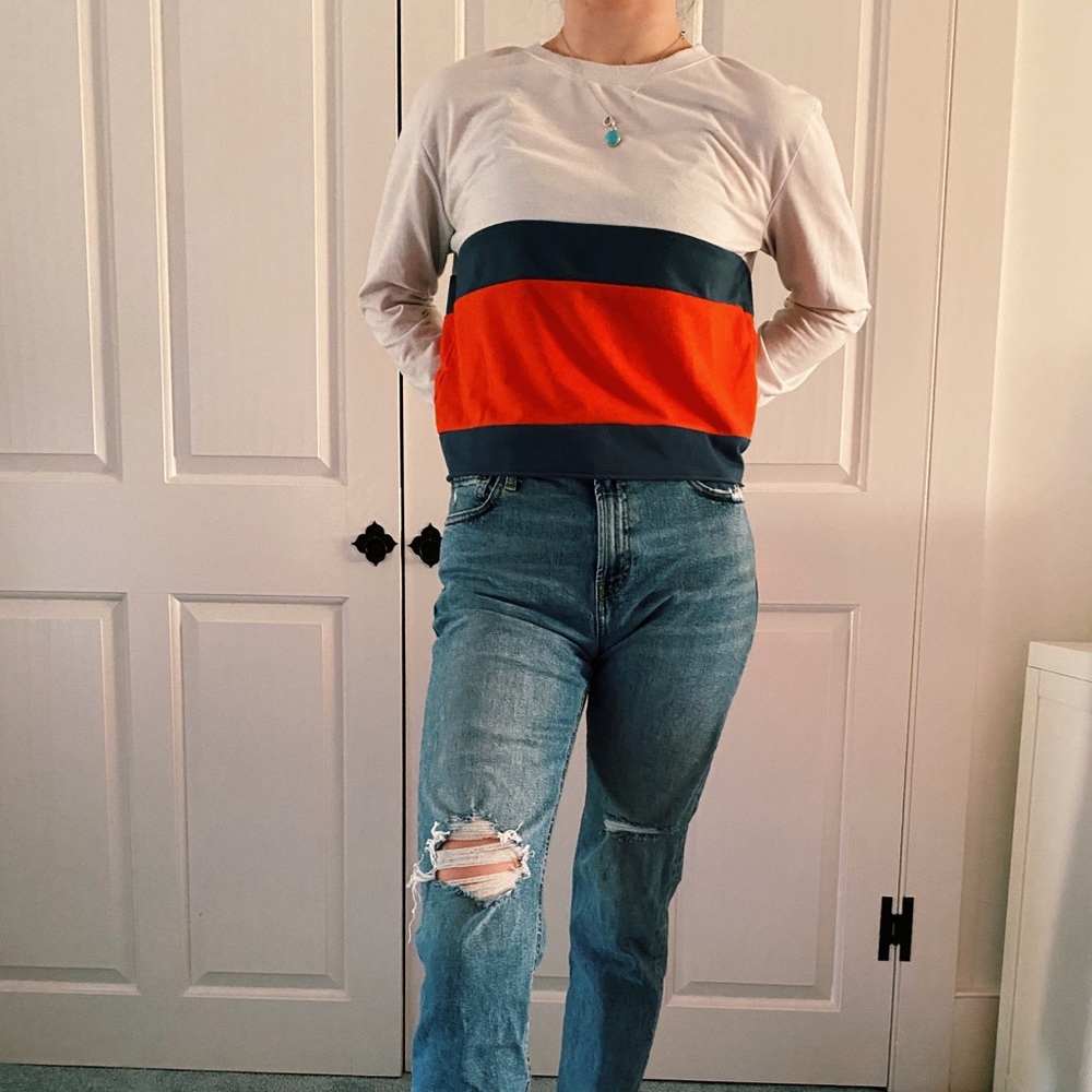 romwe color block long sleeve top